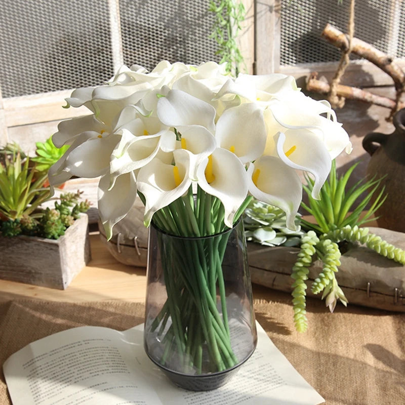 Real Touch Calla Lily Artificial Flowers | White Wedding Bouquet | 5 or 10 Pcs for Bridal Showers, Parties, and Home Decor