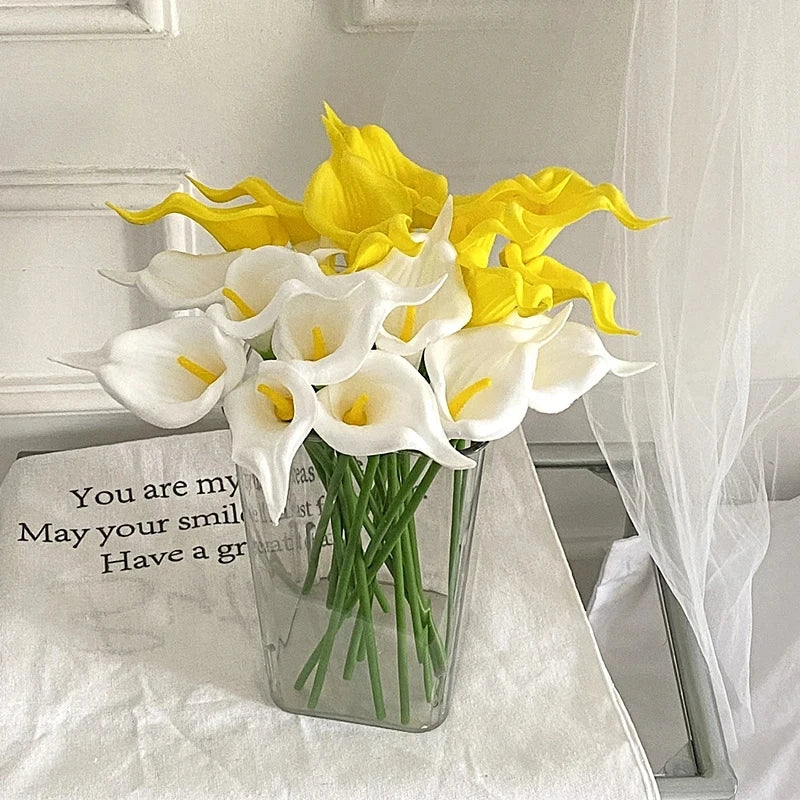 Real Touch Calla Lily Artificial Flowers | White Wedding Bouquet | 5 or 10 Pcs for Bridal Showers, Parties, and Home Decor