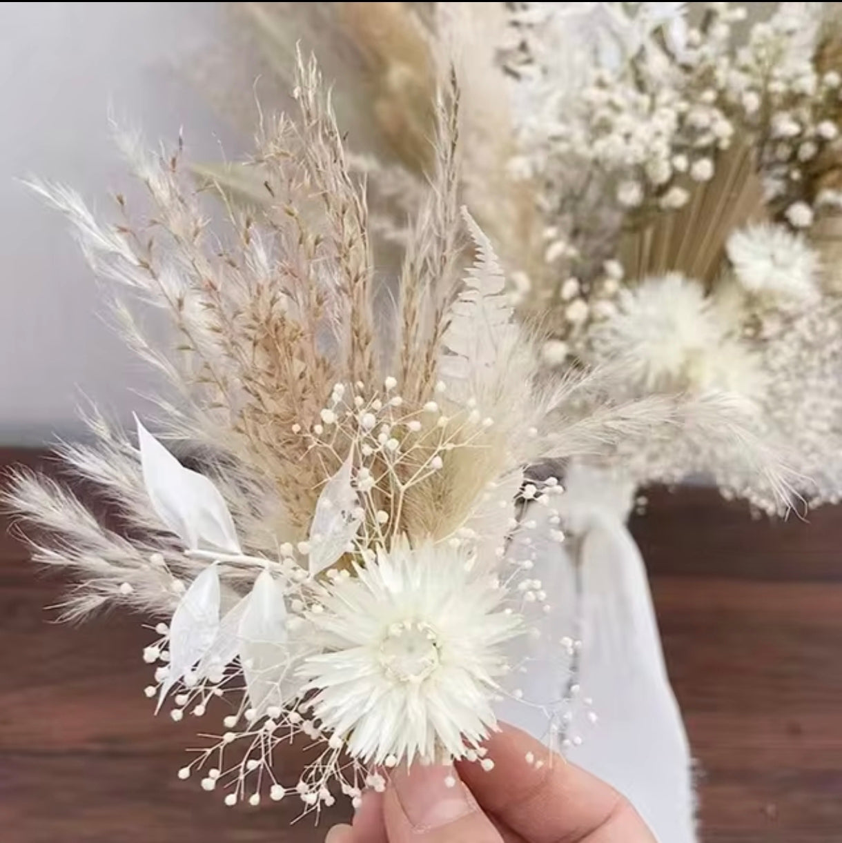 Timeless Romance: Dried Flower Bridal Bouquet with Pampas Grass