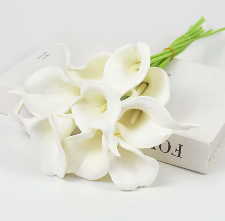 Real Touch Calla Lily Artificial Flowers | White Wedding Bouquet | 5 or 10 Pcs for Bridal Showers, Parties, and Home Decor