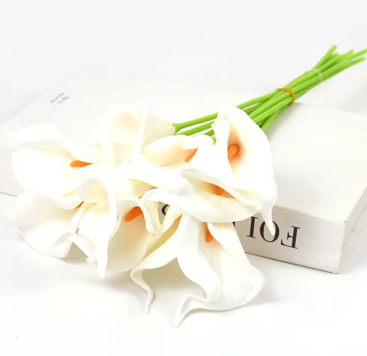 Real Touch Calla Lily Artificial Flowers | White Wedding Bouquet | 5 or 10 Pcs for Bridal Showers, Parties, and Home Decor