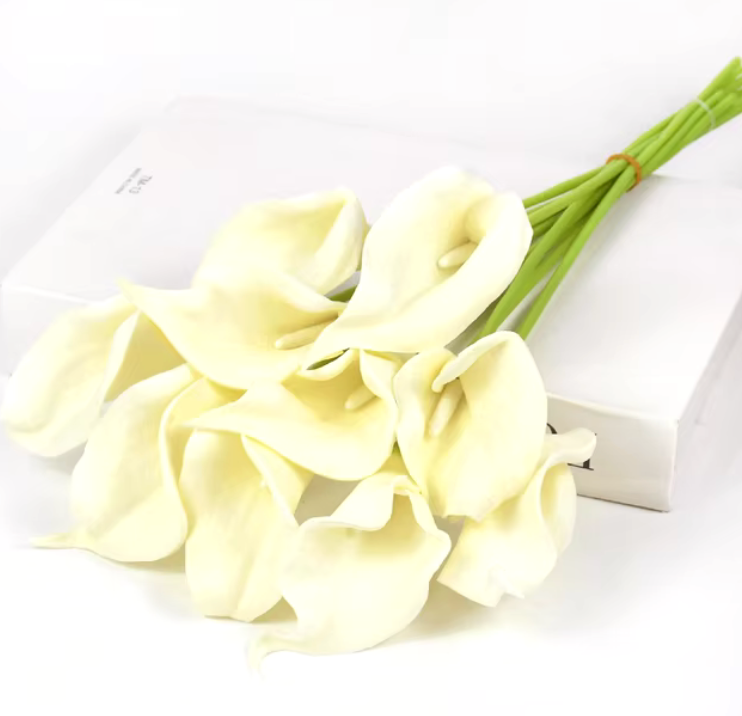 Real Touch Calla Lily Artificial Flowers | White Wedding Bouquet | 5 or 10 Pcs for Bridal Showers, Parties, and Home Decor