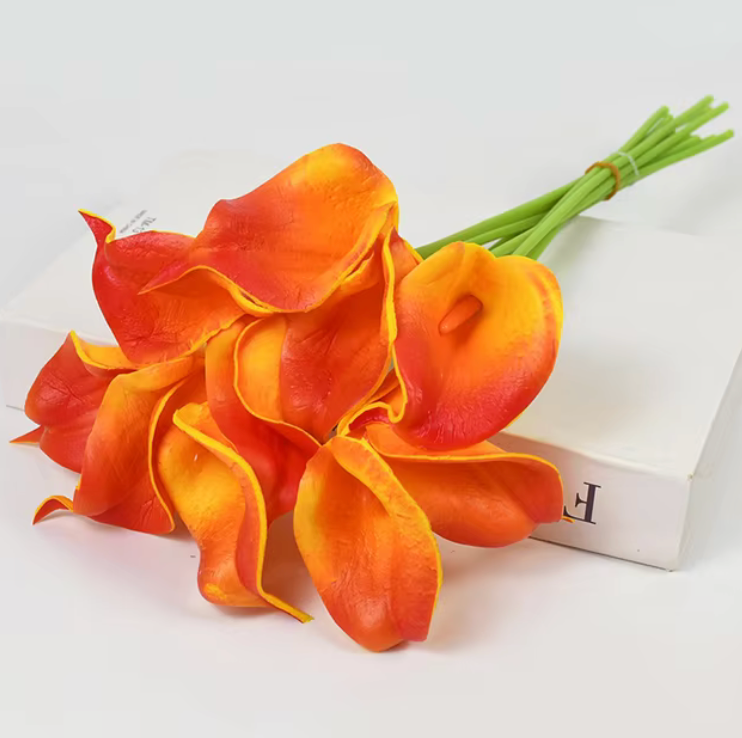 Real Touch Calla Lily Artificial Flowers | White Wedding Bouquet | 5 or 10 Pcs for Bridal Showers, Parties, and Home Decor